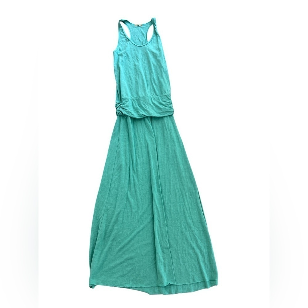 Alternative Earth Women's Turquoise Racerback Ruched Side Slit Maxi Dress